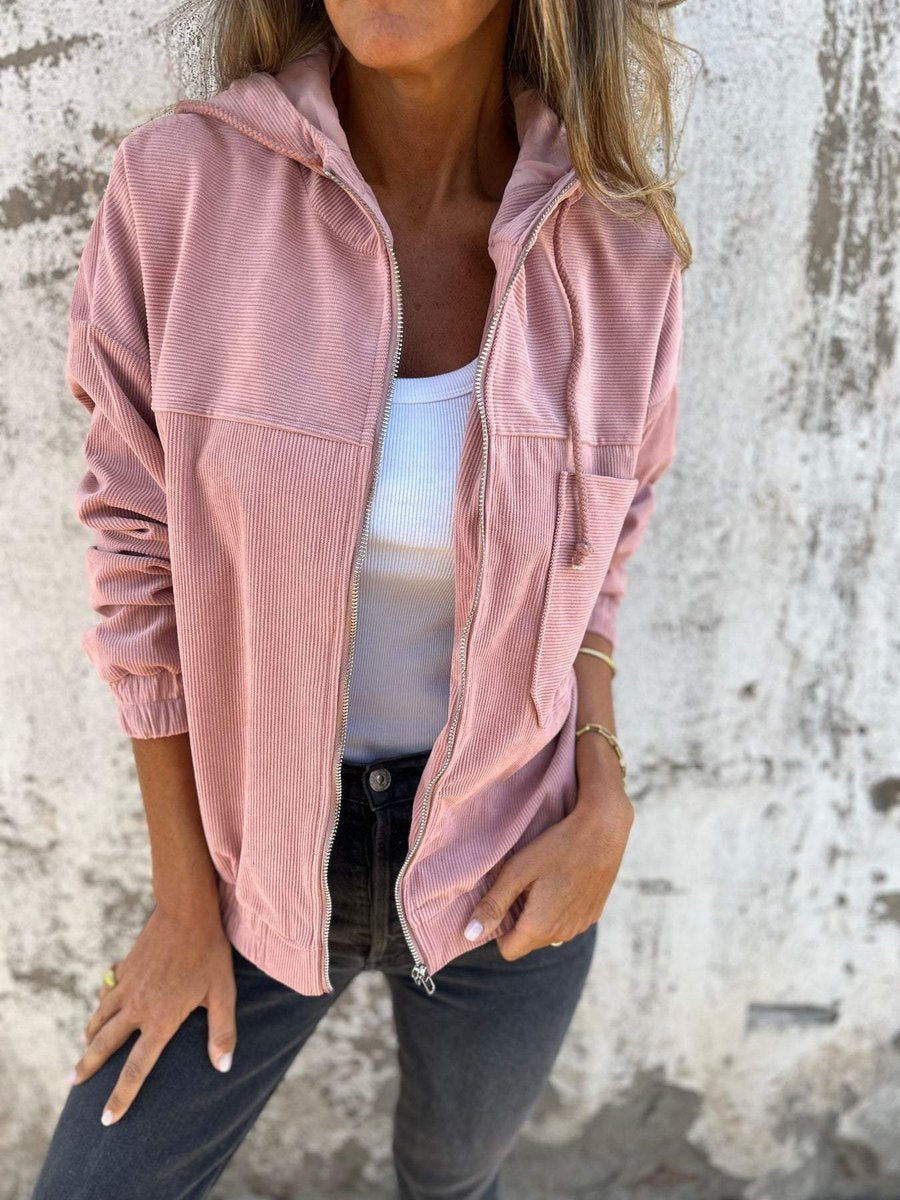 Lauren | Gerippte Kapuzenjacke mit Reißverschluss