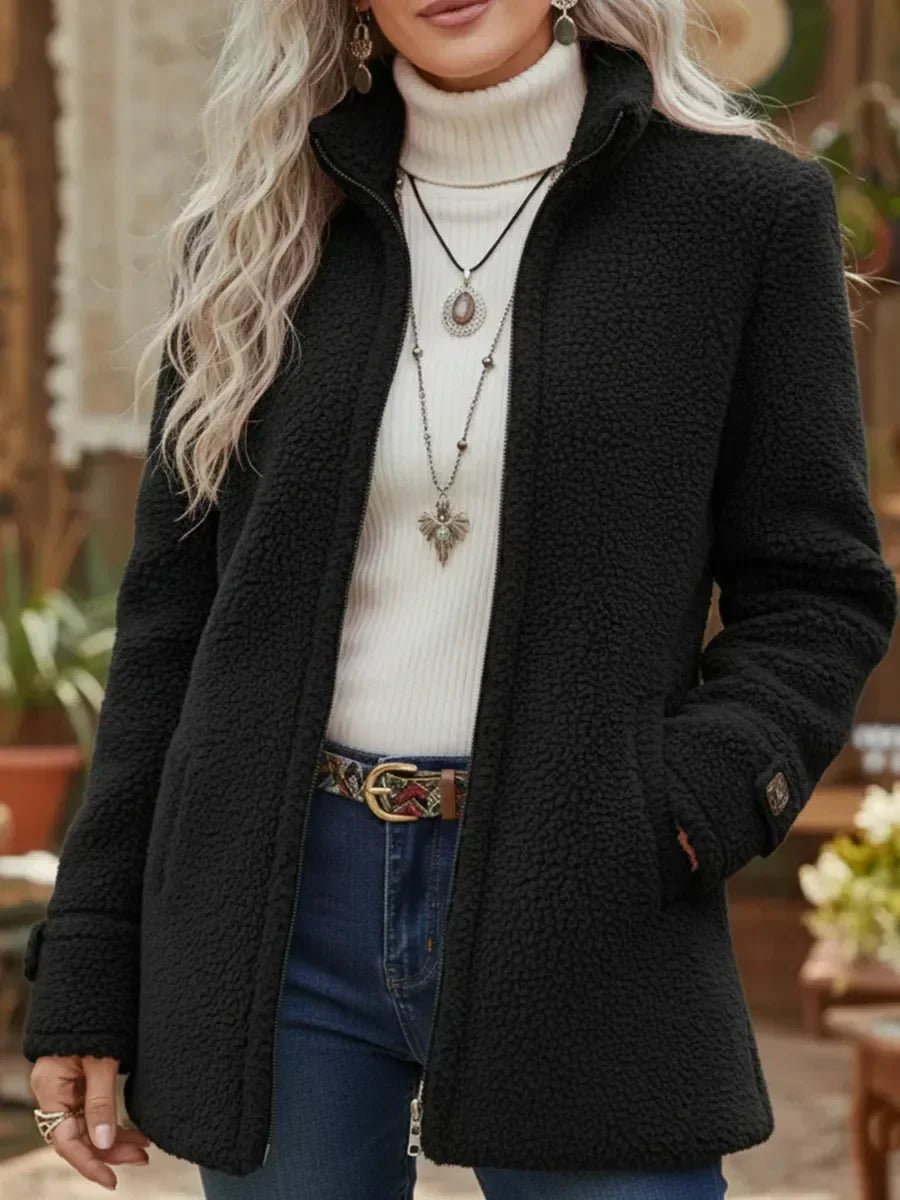 Patricia | Plüsch Stehkragen Zip-Mantel