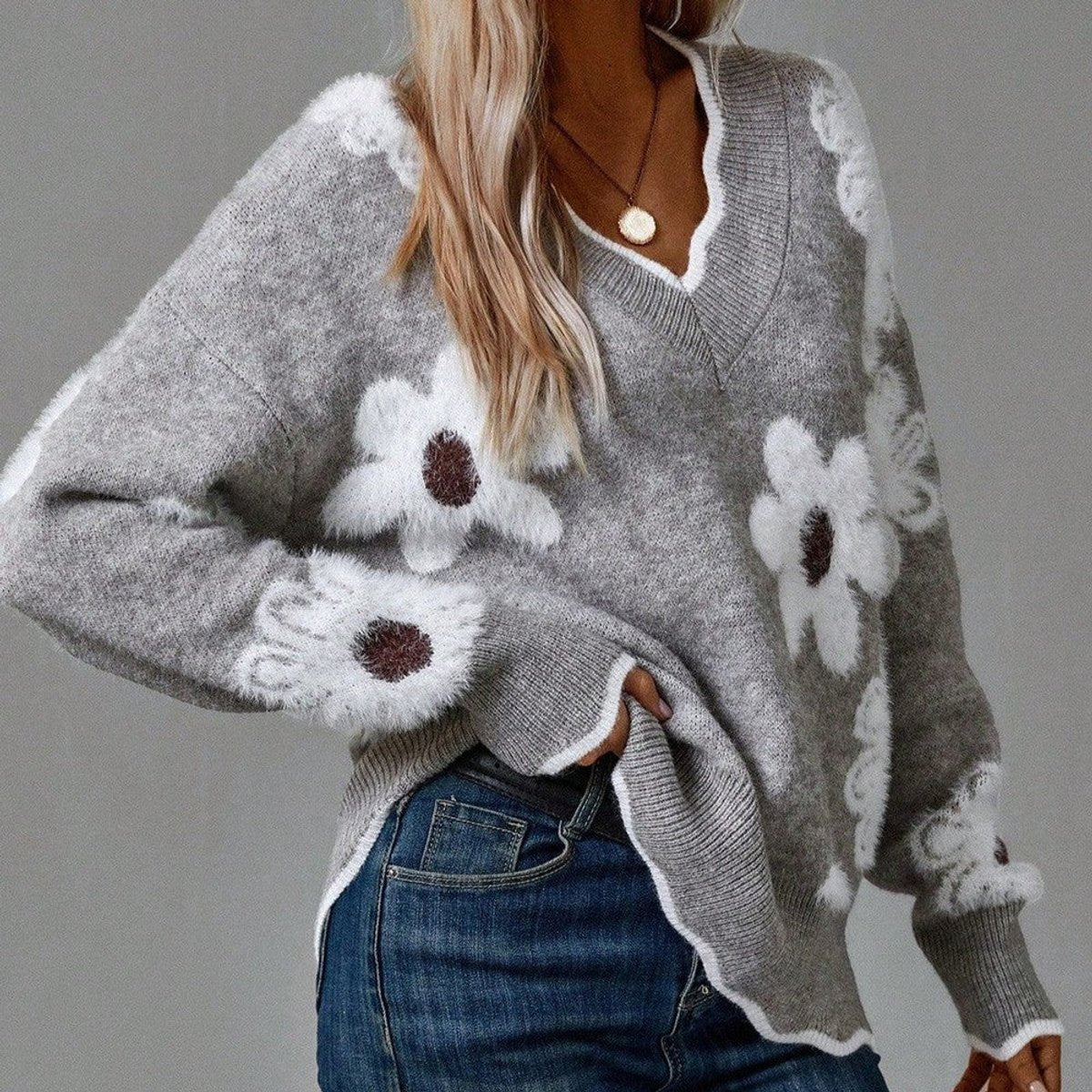 Camila | Damen V-Ausschnitt Langarmpullover