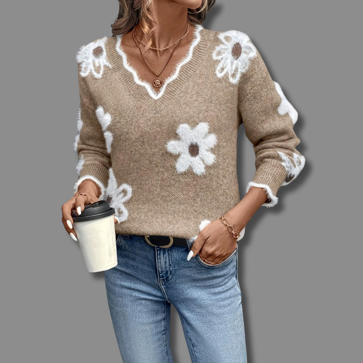 Camila | Damen V-Ausschnitt Langarmpullover