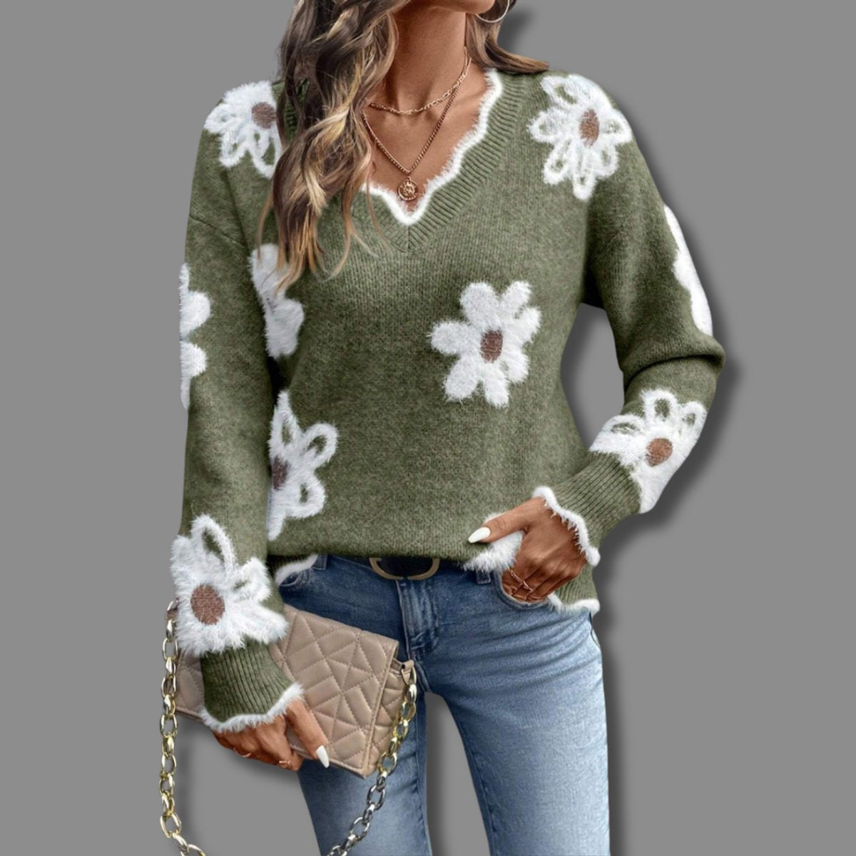 Camila | Damen V-Ausschnitt Langarmpullover