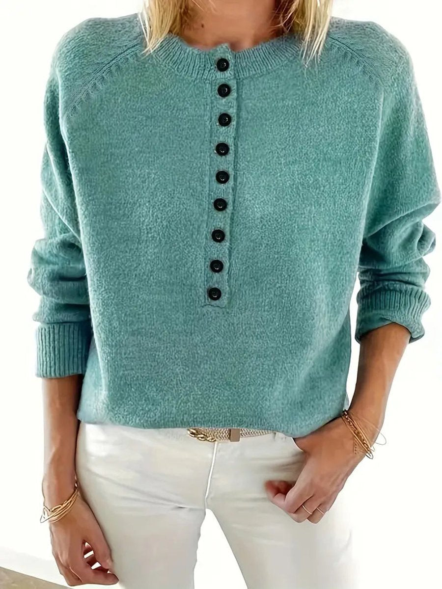 Theda | Strickpullover mit halber Knopfleiste