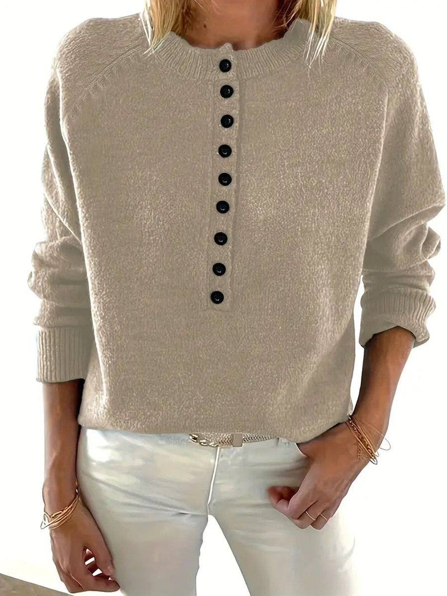 Theda | Strickpullover mit halber Knopfleiste