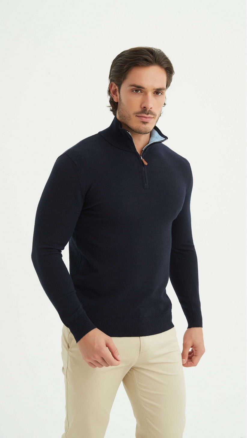 Isak | Marineblaues Sweatshirt mit halbem Reißverschluss