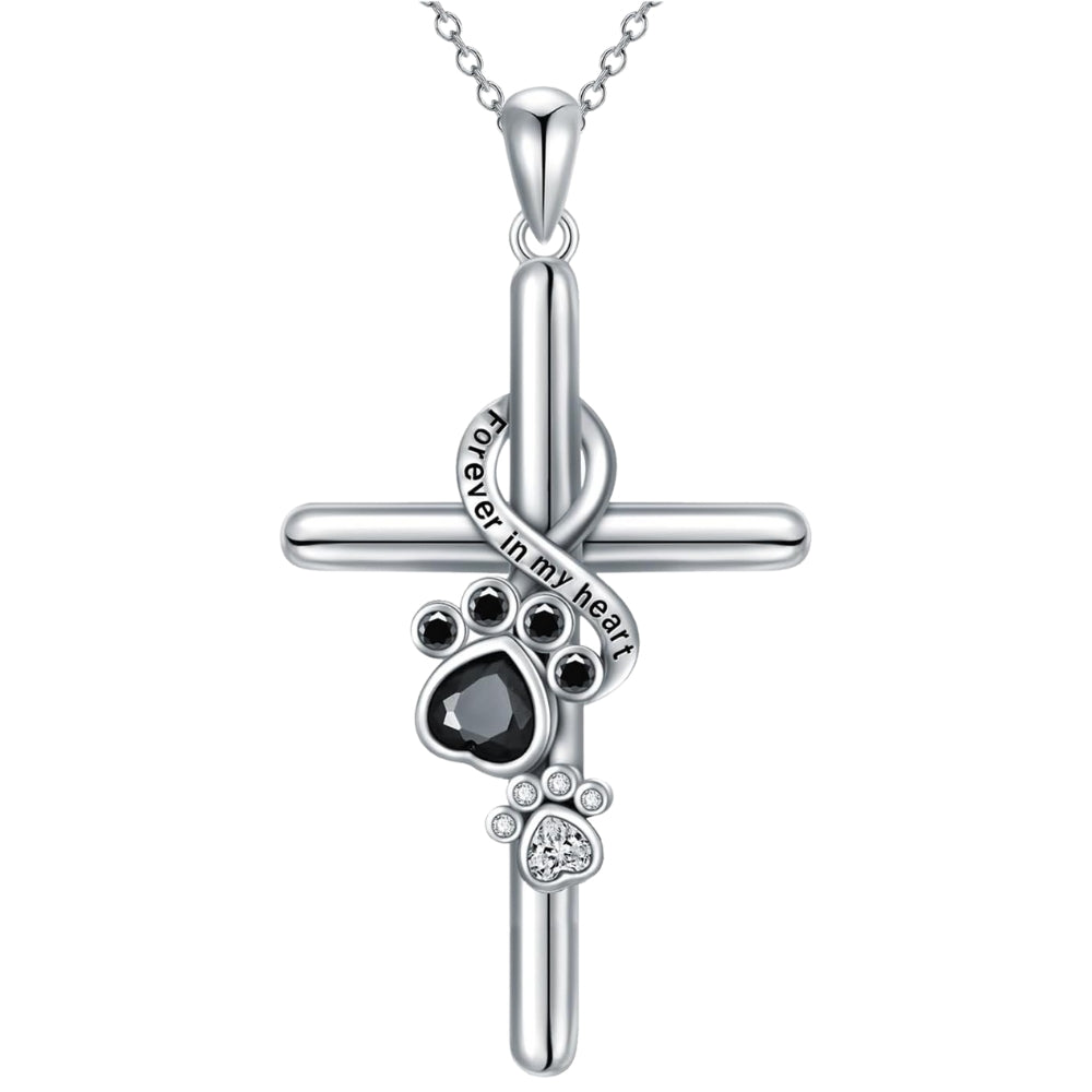 925er Sterling-Silber Pfoten & Kreuz Halskette